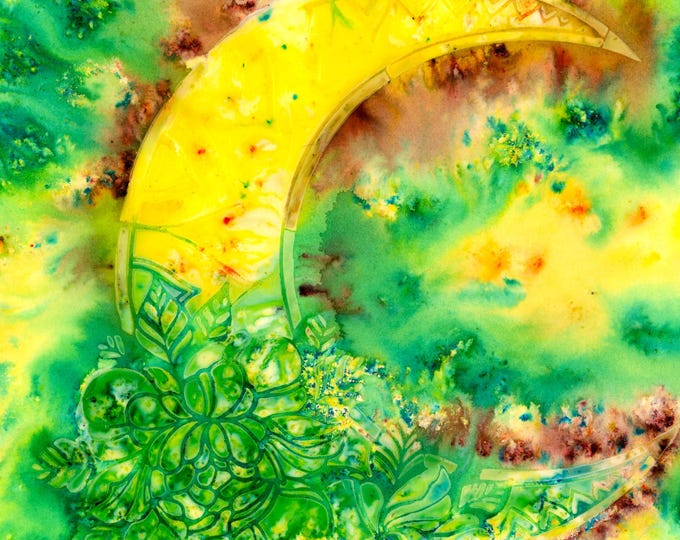Stunning Moon Flower Watercolor/Mixed Media Original Painting