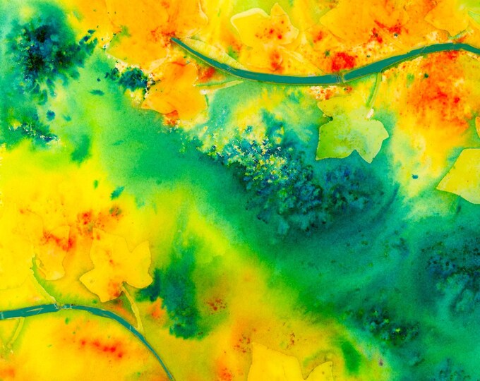 Fine Art Print from Original Watercolor Mixed Media Painting Leaves