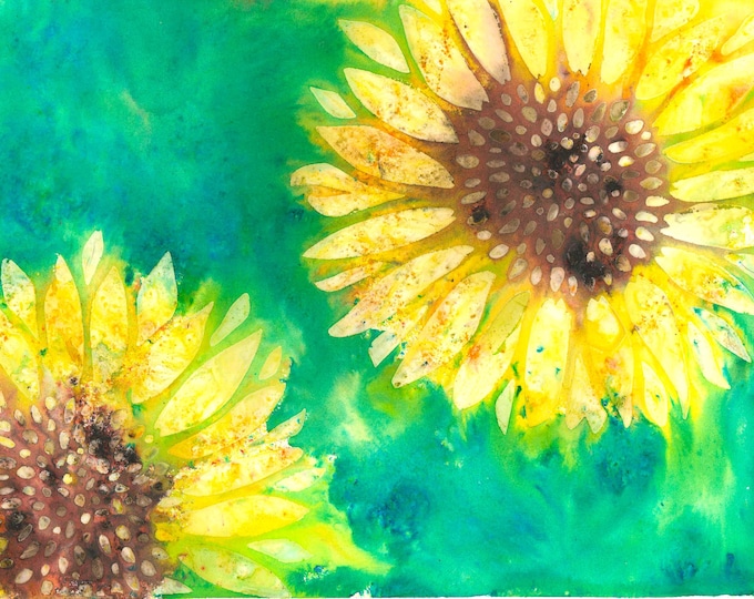Sunflowers Floral Watercolor Mixed Media Original Painting