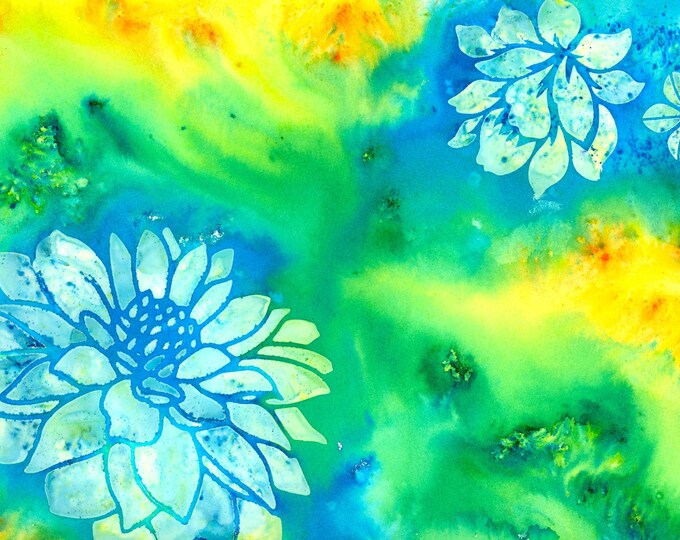 Dahlias Watercolor Mixed Media Original Painting