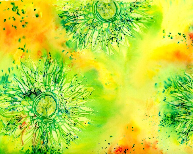 Yellow Chrysanthemum Watercolor Mixed Media Original Painting