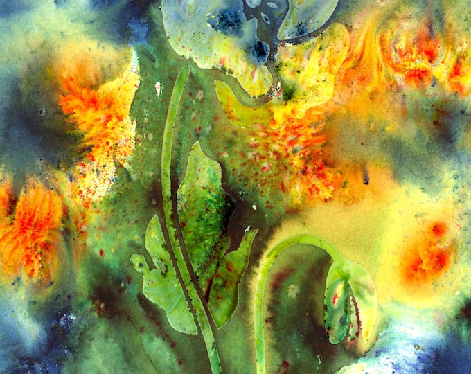 Floral Flowers Watercolor Mixed Media Original Painting