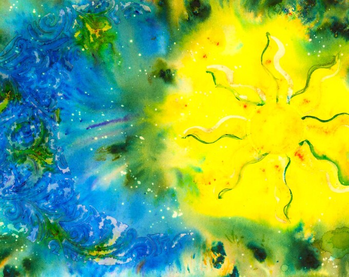 Sun and Moon Original Painting Watercolor/mixed media