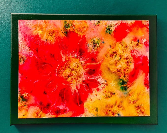 Brilliant Red Sun Watercolor/Mixed Media Original Painting
