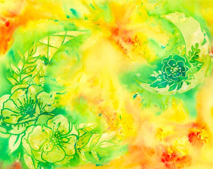 Sun and Moon Watercolor Mixed Media Original Painting