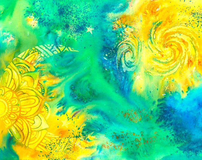 Blank Note Card Celestial pack of 3 from Original Watercolor Mixed Media Paintings