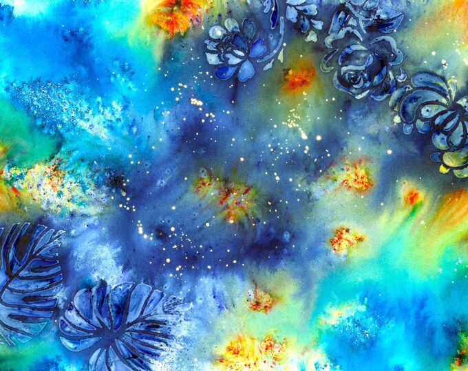 Flowers and Leaves Watercolor Mixed Media Original Painting