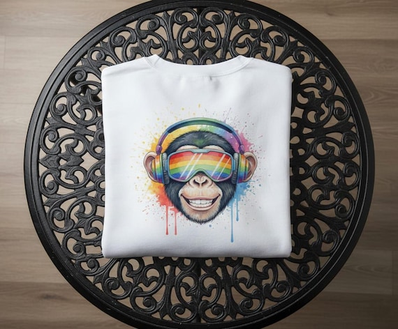 Funky Monkey PNG: Rainbow Chimpanzee, Music Lover Art (Digital Download, Sublimation Ready)