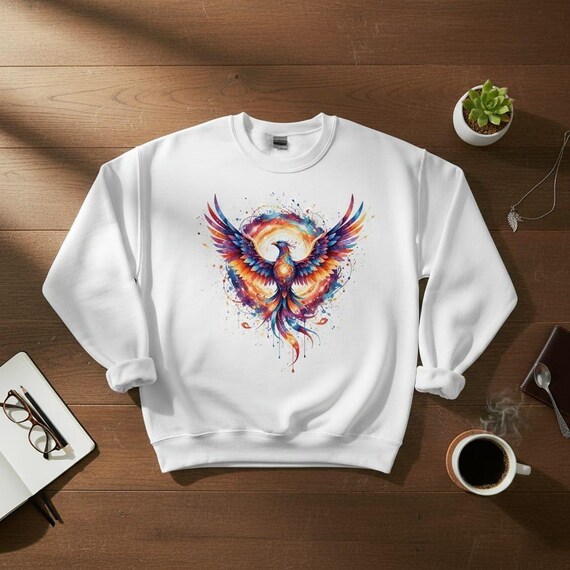 Watercolor Phoenix PNG: Celestial Firebird Illustration (Transparent Background)