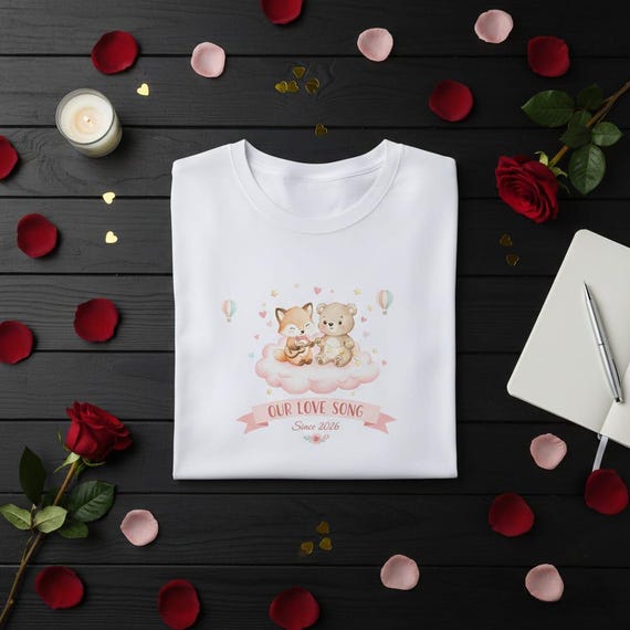 Watercolor Fox and Bear Love Song PNG, Anniversary Gift (Digital Design)