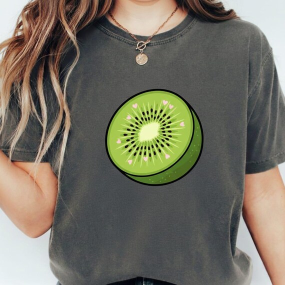 Kawaii Kiwi Art PNG Digital Illustration, Heart Slice Design (Transparent Background, High Res, Sublimation)