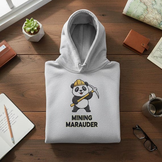 Mining Marauder PNG | Cute Panda Miner With Pickaxe & Hard Hat | Construction Cartoon | Kids Shirt Design | Digital Download