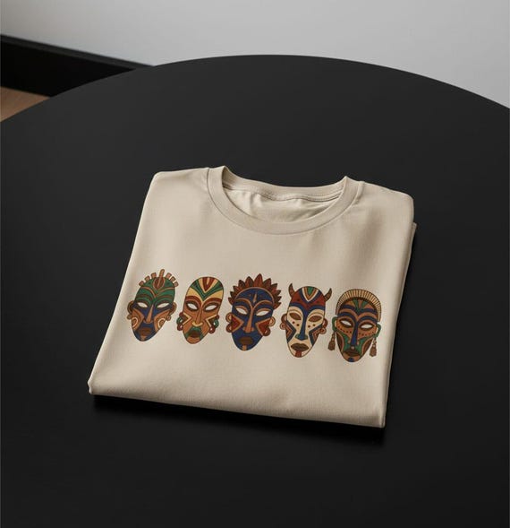 African Mask Clipart, Earth Tone Tribal Art Prints (PNG Digital Download)