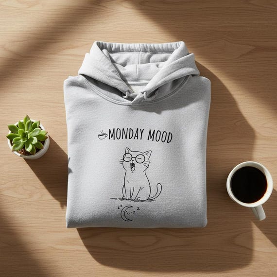 Funny Sleepy Cat PNG | Monday Mood Line Art (Digital Download)