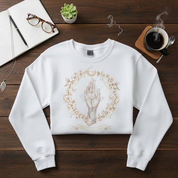 Mystical Crystal Hand Art PNG: Tree of Life, Floral Wreath (Digital Download)