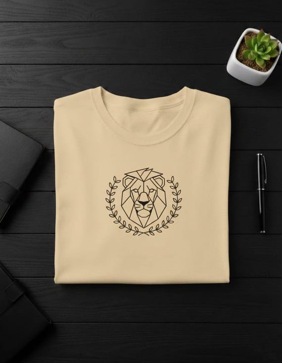 Geometric Lion Head PNG, Laurel Wreath, Modern Crest (Digital PNG Art)