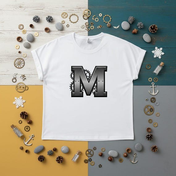 Steampunk Letter M PNG | 3D Steel Gear Monogram (Digital Download)