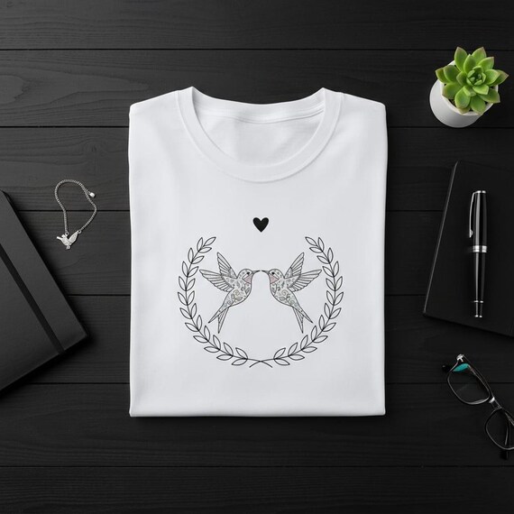 Lovebirds Hummingbird, Wedding Laurel Wreath, Anniversary Sublimation, Couple Bird Design, Romantic Nature, Digital Download