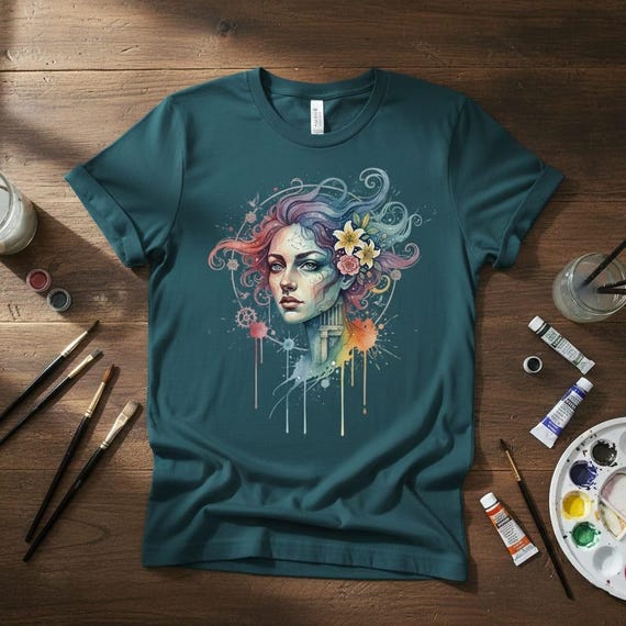 Watercolor Celestial Goddess PNG, Art Nouveau Portrait (Digital Download)