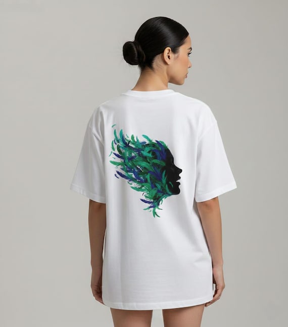 Feather Woman PNG: Teal Blue Silhouette, Boho Sublimation (Digital Download)