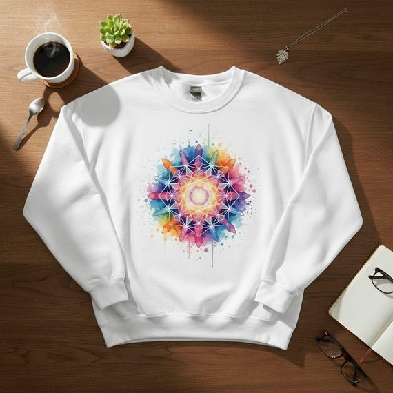 Watercolor Mandala PNG: Sacred Geometry Crystal Star Clipart