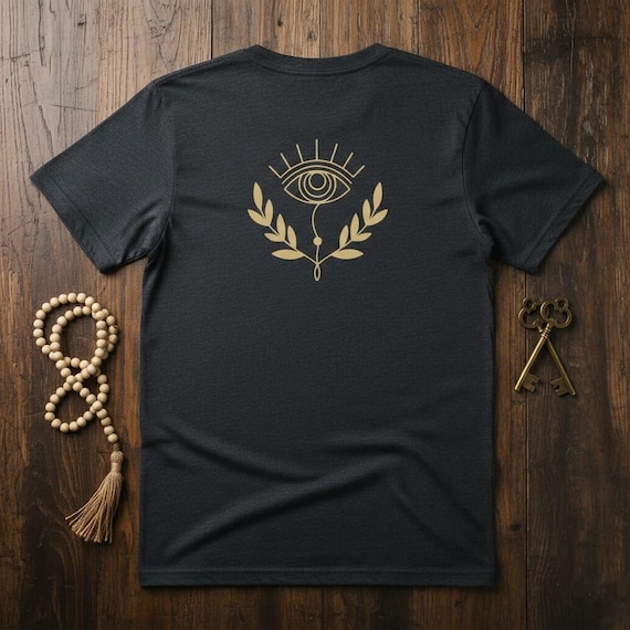 Gold Evil Eye Line Art | Boho Laurel Leaves Design (PNG Digital Download)