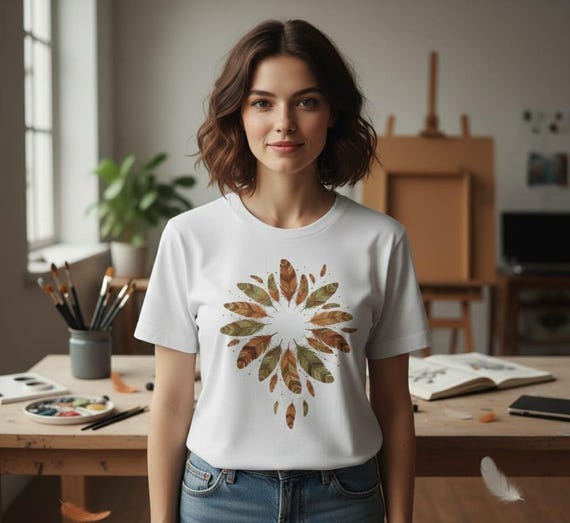 eather Wreath Mandala PNG Clipart | Boho Autumn Feathers Circle Design | Digital Download