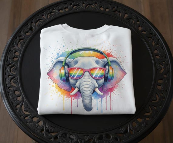 Rainbow Elephant PNG, Music Lover Art, Watercolor Splash (High-Res Download)