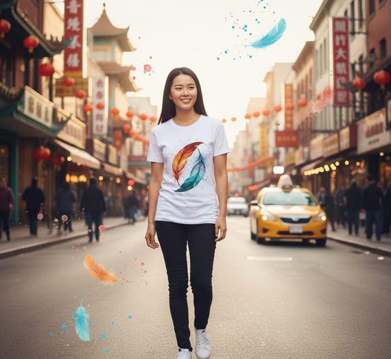 Watercolor Feathers PNG, Orange Teal Yin Yang Clipart (Digital Download)