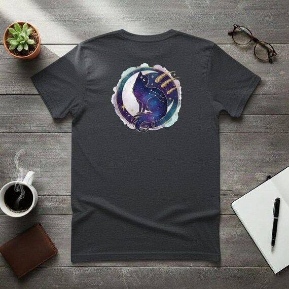 Celestial Cat PNG | Galaxy Moon, Gold Stars, Watercolor Space (Digital Download)