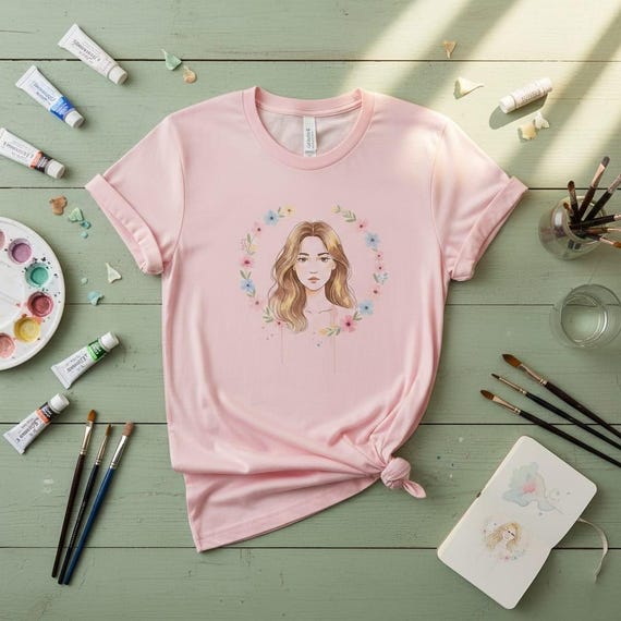 Watercolor Girl Portrait PNG | Pastel Flower Wreath (Digital Download)