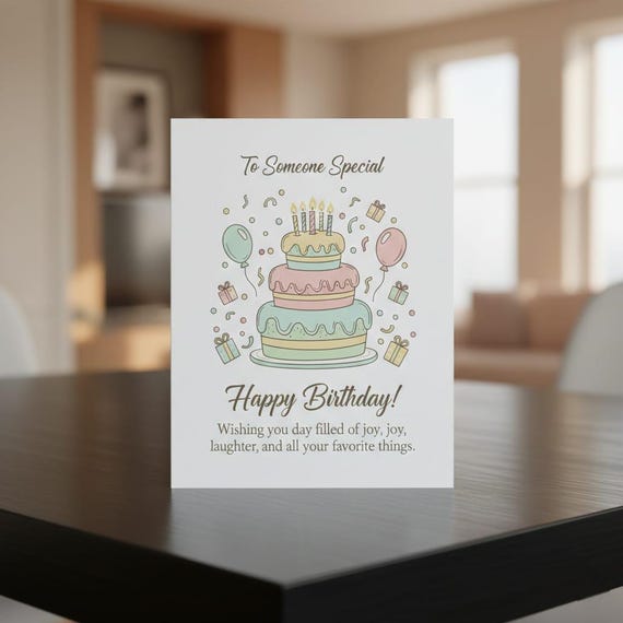 Pastel Birthday Cake Card PNG, Printable Birthday Design (Digital Download)