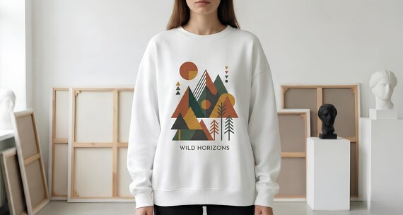 Geometric Mountain Graphic Tee - Minimalist Scandi Nature Shirt
