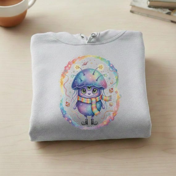 Kawaii Galaxy Jellyfish Monster PNG | Rainbow Scarf, Cupcakes (Digital Download)