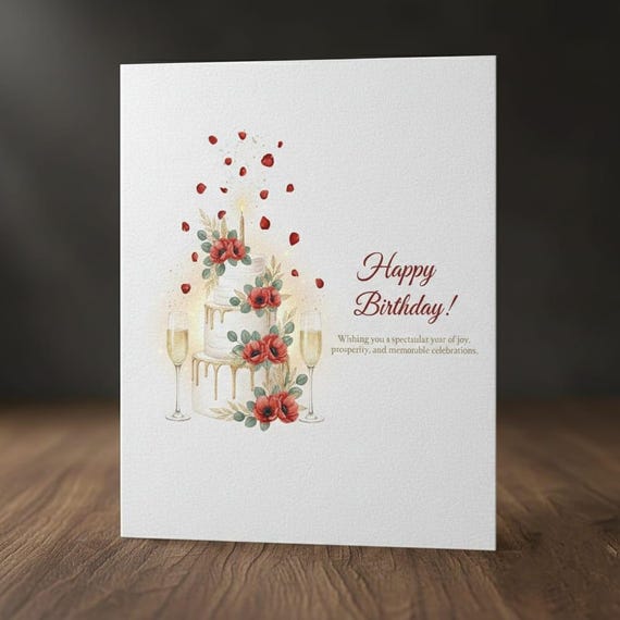 Watercolor Birthday Cake Card, Champagne Toast (Digital Download PNG)