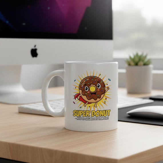 Super Donut Art Print, Funny Superhero Food, Kitchen Decor (Digital PNG)