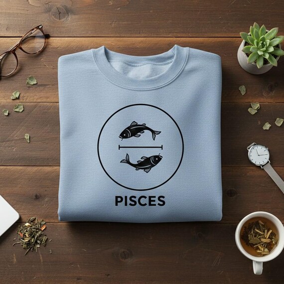 Pisces Zodiac SVG/PNG | Minimal Line Art Two Fish Symbol, Astrology Circle Badge Cut File | Cricut Silhouette