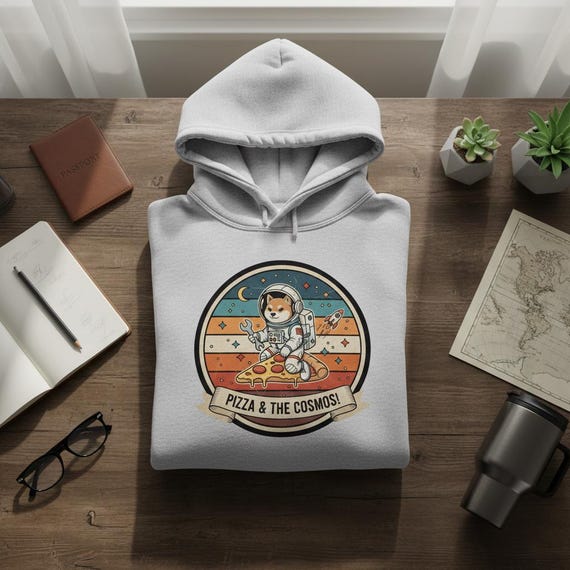 Astronaut Shiba Dog Pizza Badge | Retro Sci-Fi PNG (Digital Download)