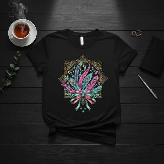 Teal & Pink Peacock Feather Bouquet PNG | Sacred Geometry Frame (Digital Download)