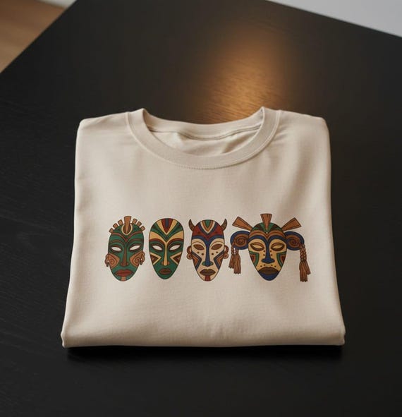 Tribal African Mask PNG Art: Earth Tone Graphics (Digital Download, 4 Masks)