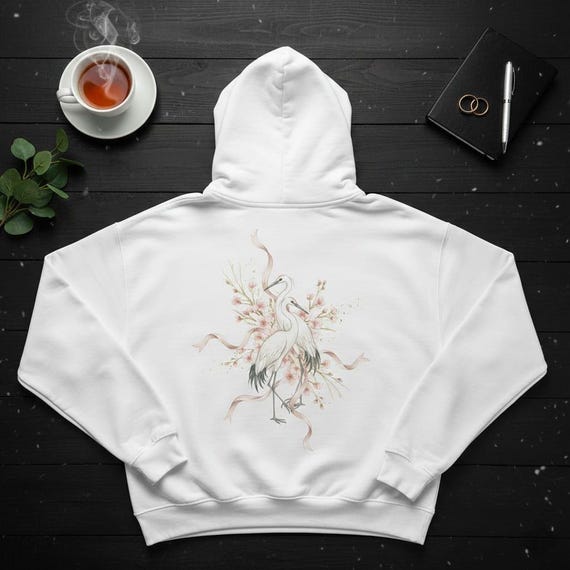 Crane Couple Watercolor PNG | Cherry Blossoms & Ribbon (Digital Download)