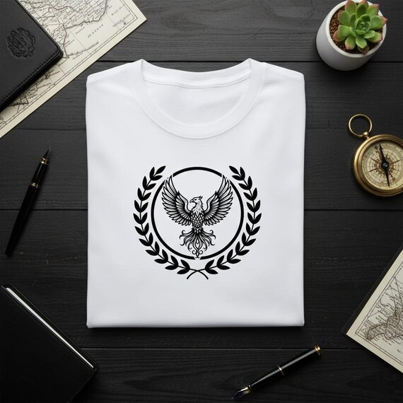 Majestic Phoenix PNG, Laurel Wreath Emblem, Sublimation Design (Digital Download)