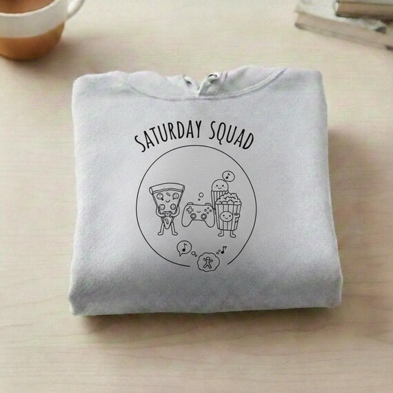 Saturday Squad Line Art | Pizza, Game, Popcorn SVG PNG (Digital Download)