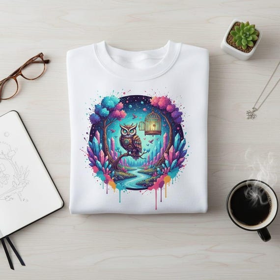 Steampunk Owl PNG | Crystal Forest Fantasy Art (Transparent Background)