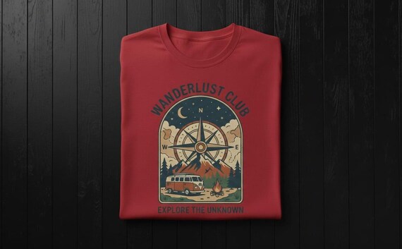 Retro Camper Van Graphic Tee - Wanderlust Club Compass Adventure Shirt