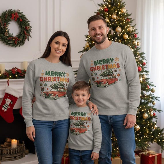 Vintage Red Car Christmas Tree PNG, Retro Holiday Art (Digital Download)