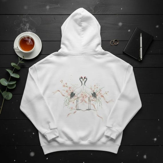 Watercolor Crane Couple PNG | Wedding Floral Heart Design (Digital Download)