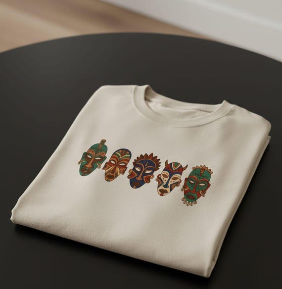 Tribal African Mask PNG Clipart Set, Earth Tone Wall Art (Digital Download, High Resolution