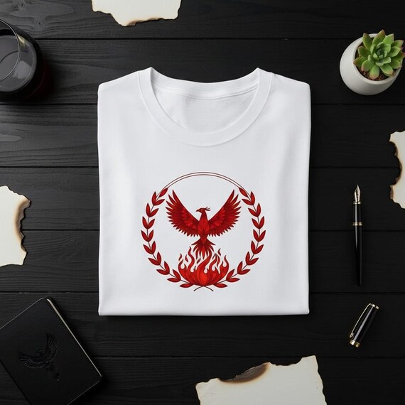Red Phoenix Rising PNG, Geometric Fire Bird Emblem (Digital Download)