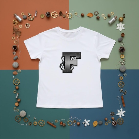 Steampunk Letter F PNG | 3D Metal Gear Monogram (Digital Download)